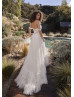 Off Shoulder Beaded Ivory Lace Gathered Tulle Wedding Dress